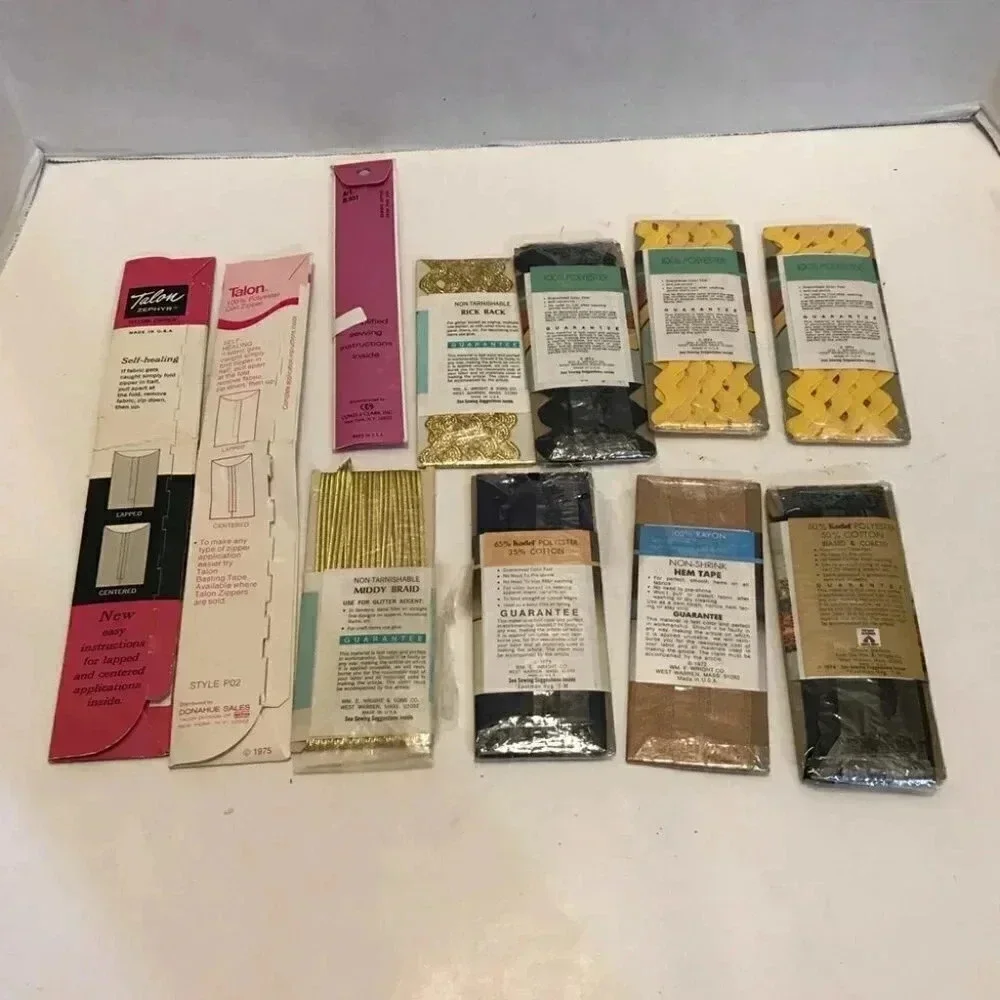 NEW Vintage Lot Ric Rick Rack Edging Zig Zag Trim Wrights Edge Tape Zippers Lot